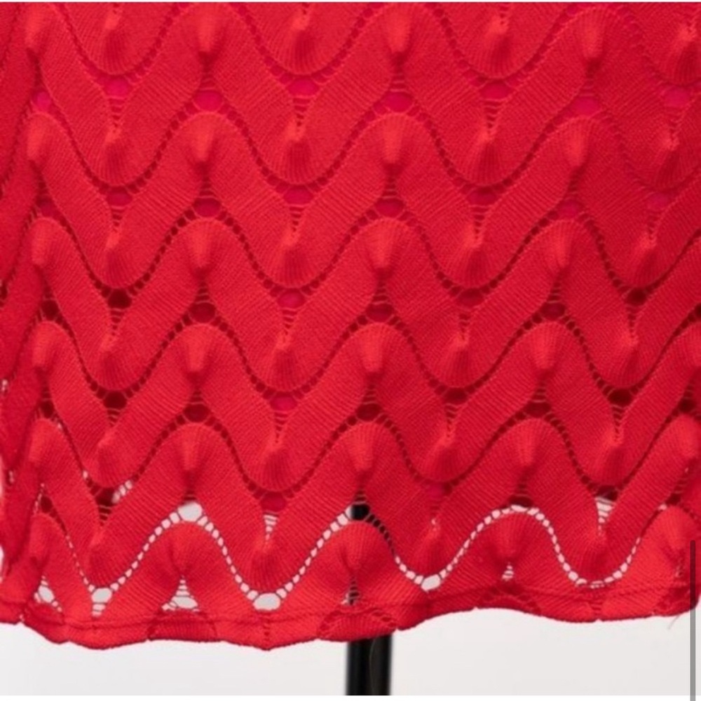 Red Ribbed Ruffled Mini Sweater Dress - Picture 8 of 9